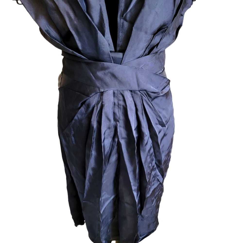 BCBGMAXAZRIA Navy Blue Iridescent Wrap Cocktail Dress NEW - Picture 9 of 16